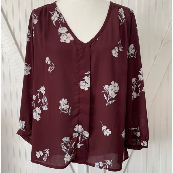 Blouse Maroon Elastic Long Sleeve Color Collective Concepts Polyester Sz… - Picture 2 of 14